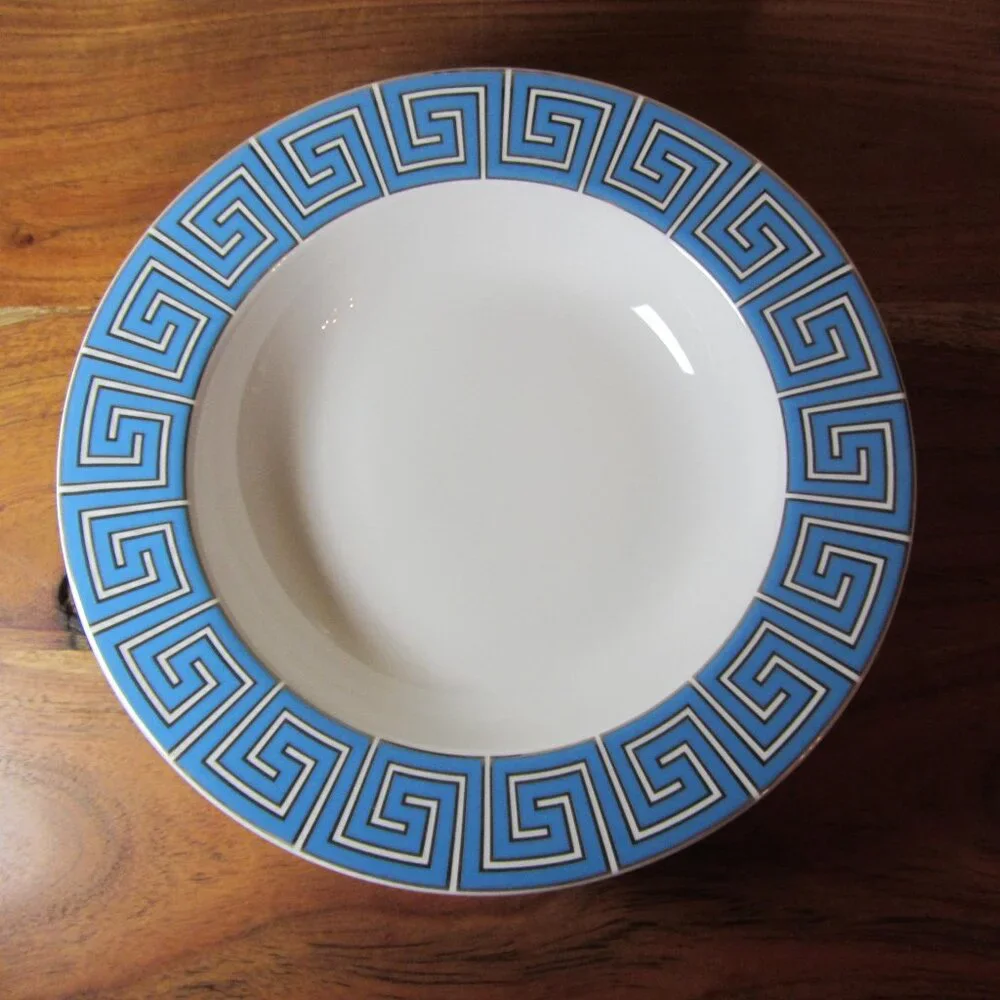 Jonathan Adler silver & blue greek key bowls- pair of 2 (W5105)